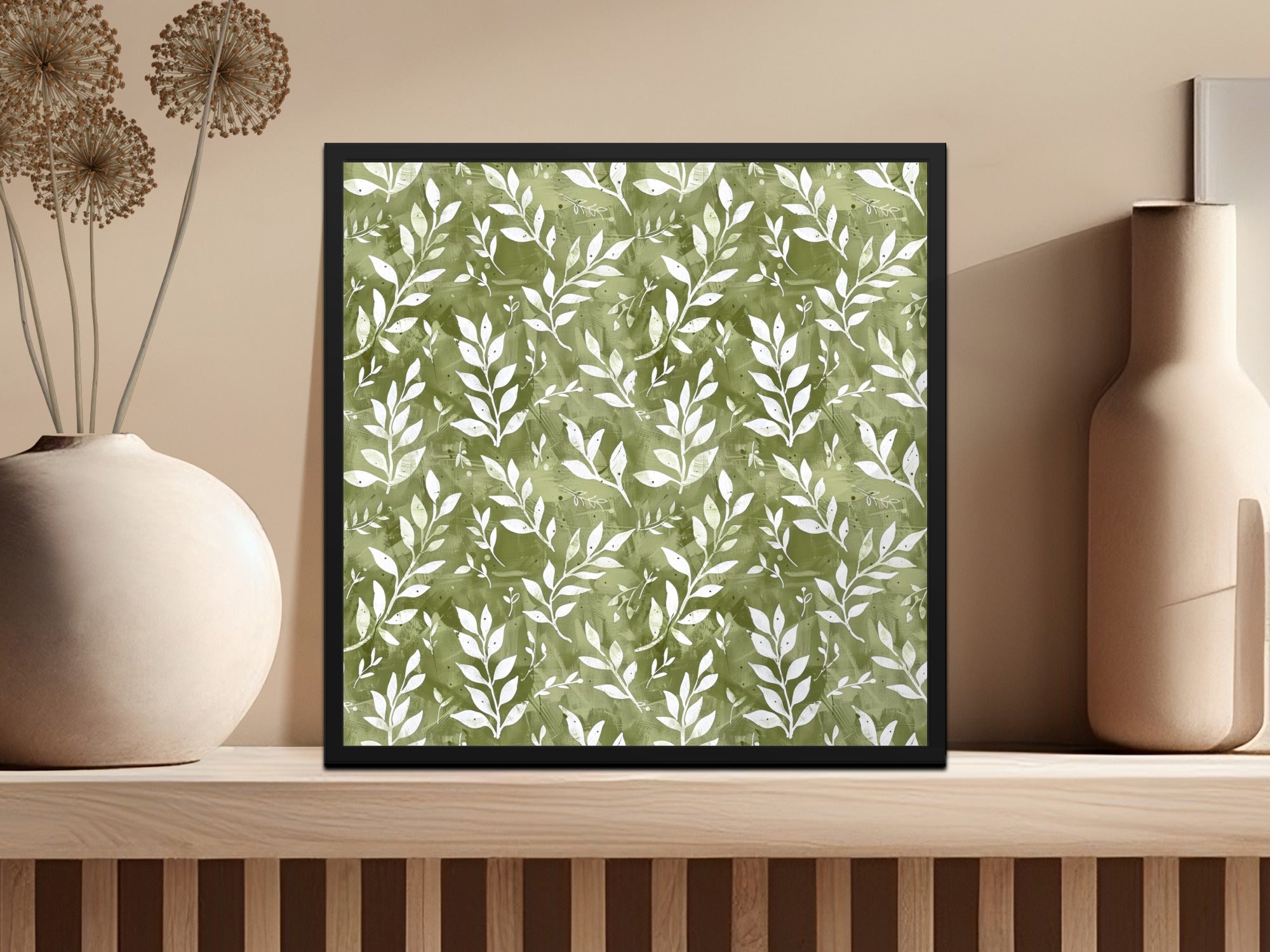 Soft Sage Botanical Repeat Design with Green Pattern