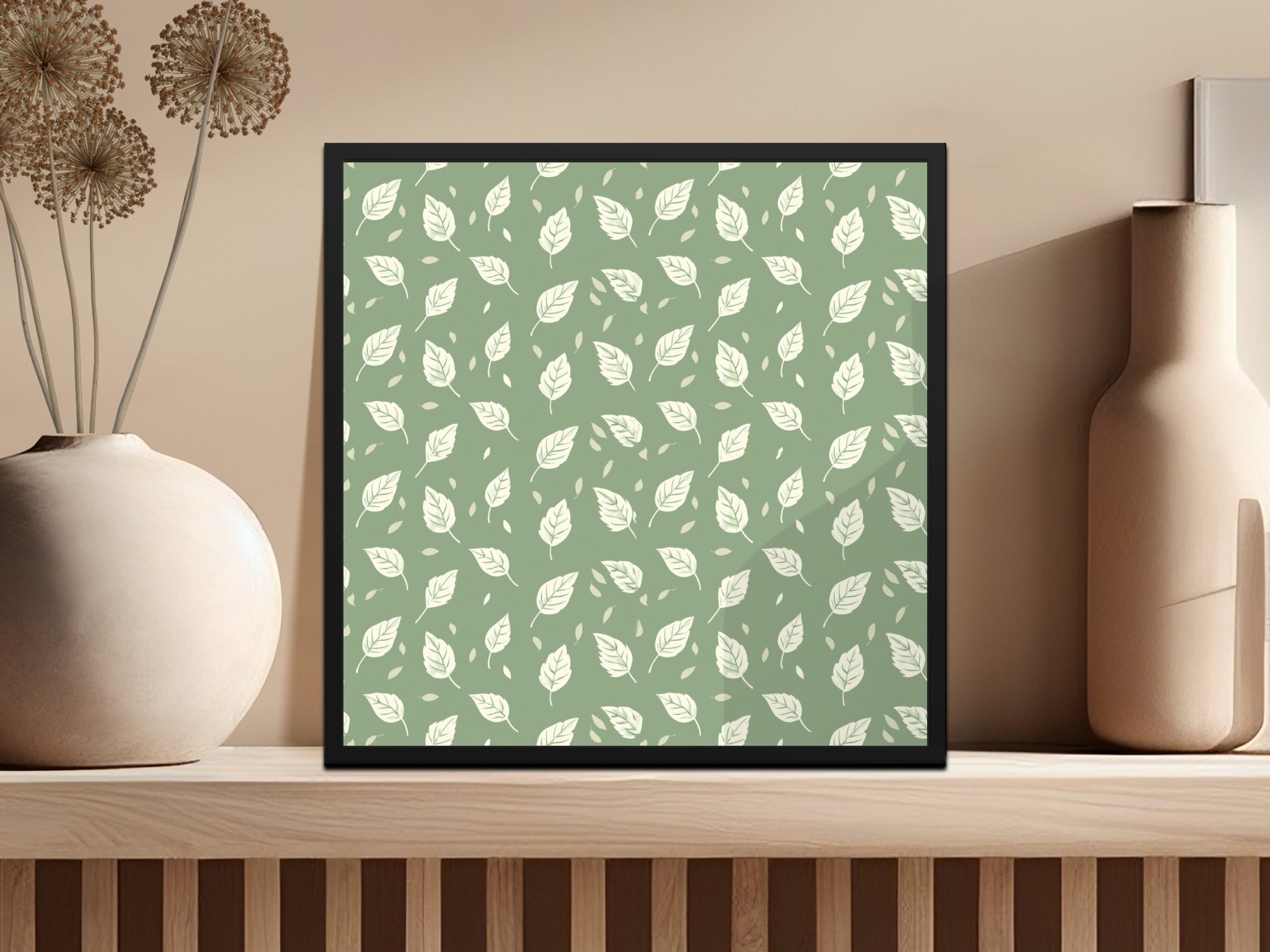 Soft Sage Botanical Repeat Pattern Delicate Leaf Design