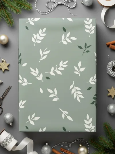 Soft Sage Green Botanical Leaf Pattern Repeat Design
