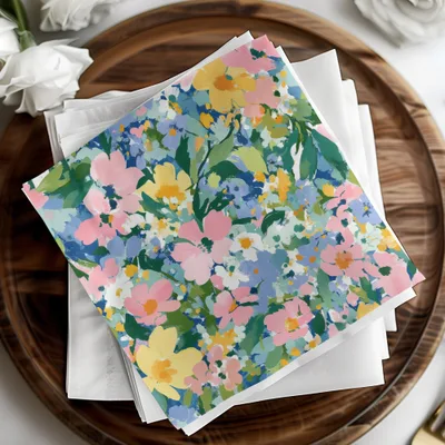 Spring Acrylic Floral Seamless Pattern, Pink Yellow Flowers Digital Paper, Painterly Bloom Texture,