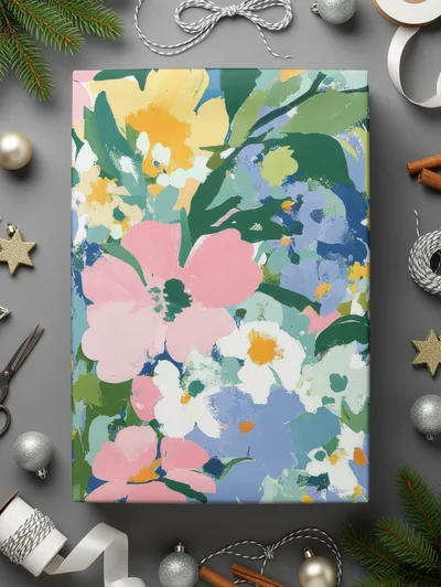 Spring Acrylic Floral Seamless Pattern, Pink Yellow Flowers Digital Paper, Painterly Bloom Texture,