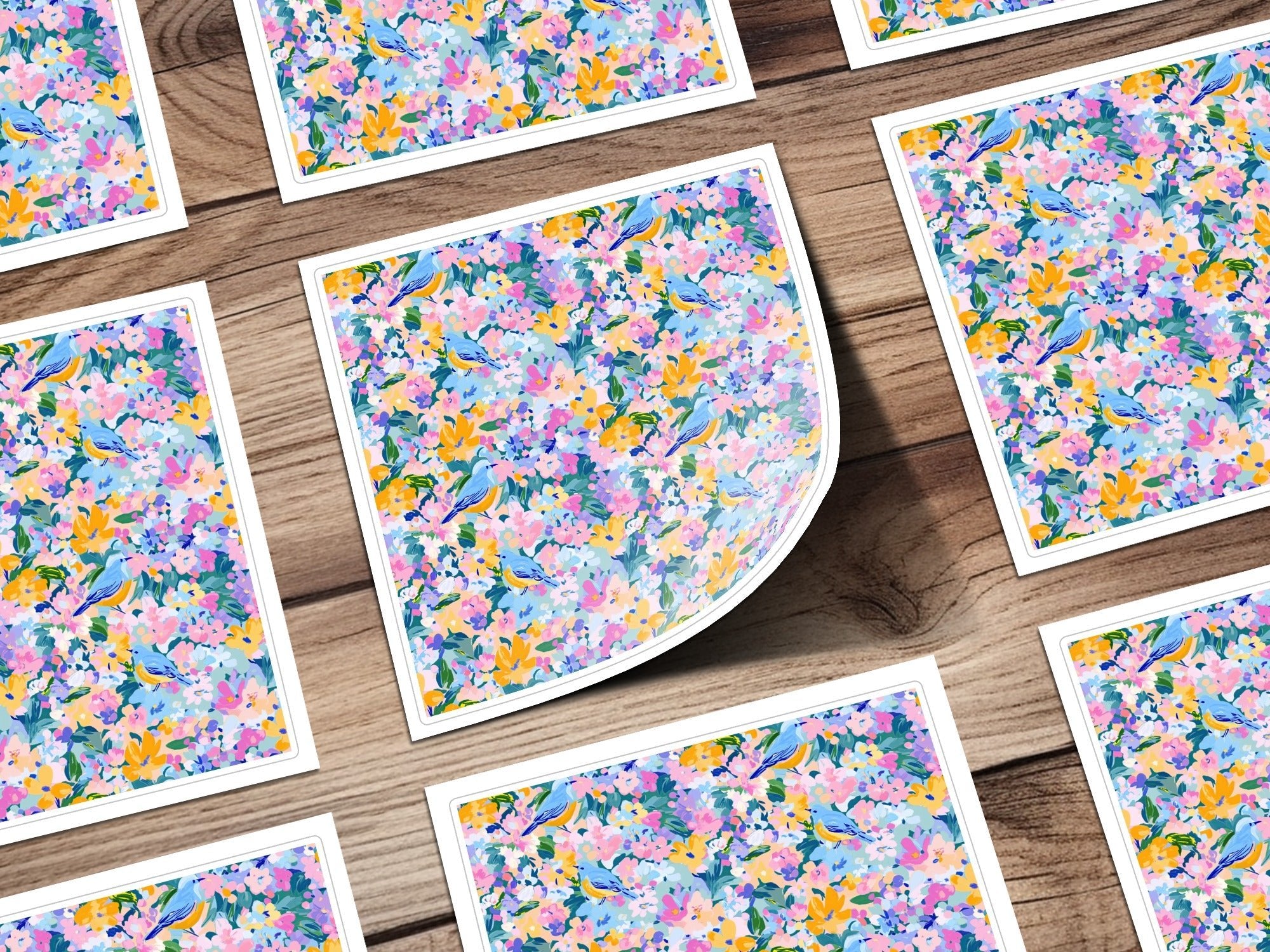 Spring Bluebird and Bloom Symphony Floral Fantasy | Digital Art Print | Impressionistic Floral Pattern