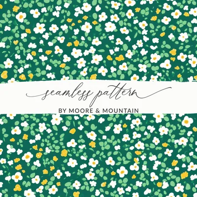 Spring Ditsy Floral Seamless on Dark Green Digital
