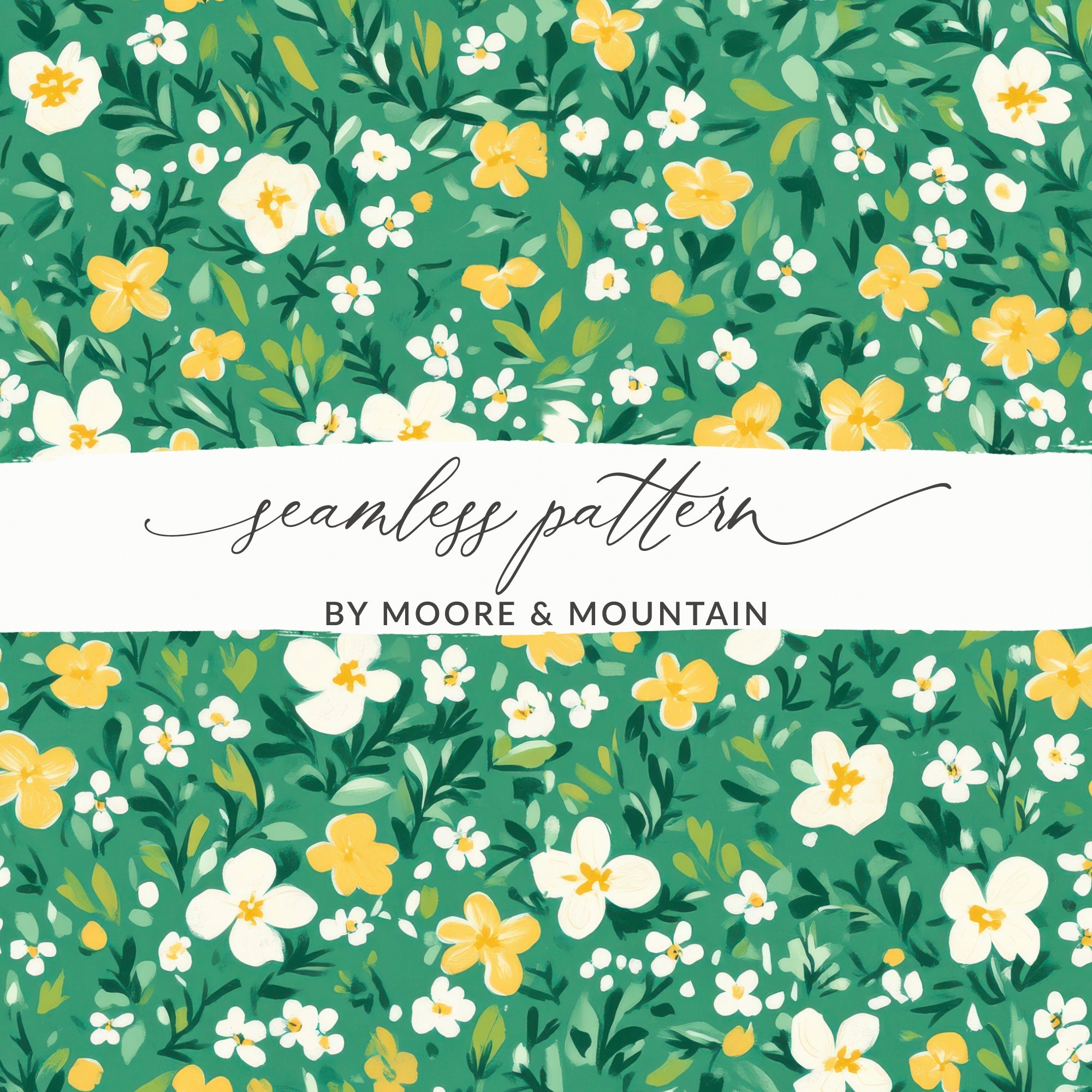 Spring Ditsy Floral Seamless Pattern Green Background Digital
