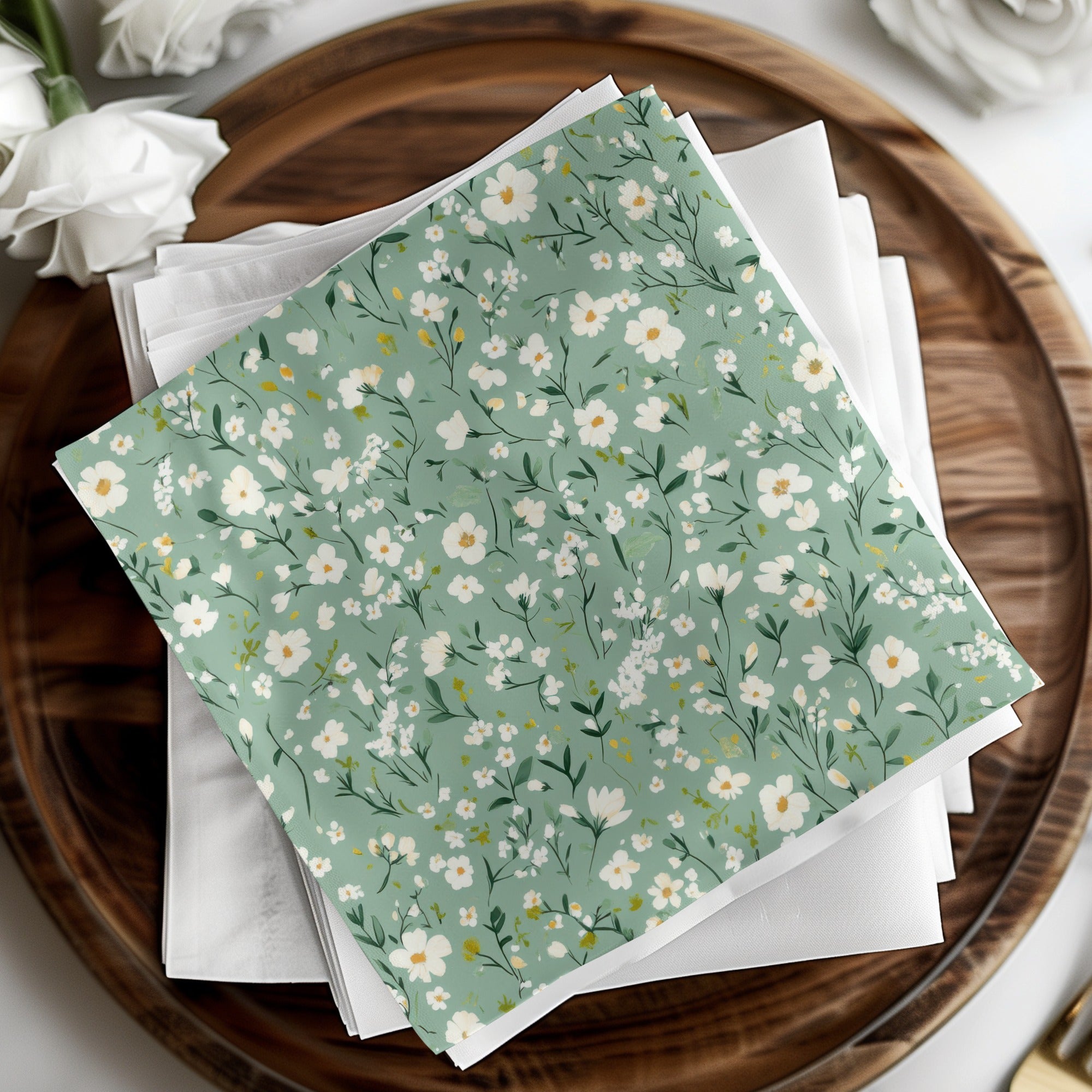 Spring Ditsy Floral Seamless Pattern on Green Background