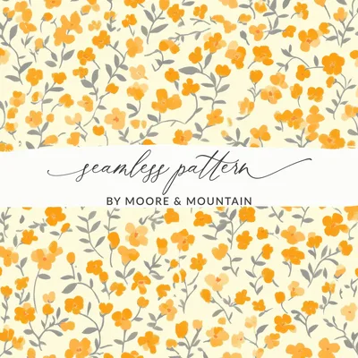 Spring Ditsy Floral Seamless Pattern Orange Flowers Digital