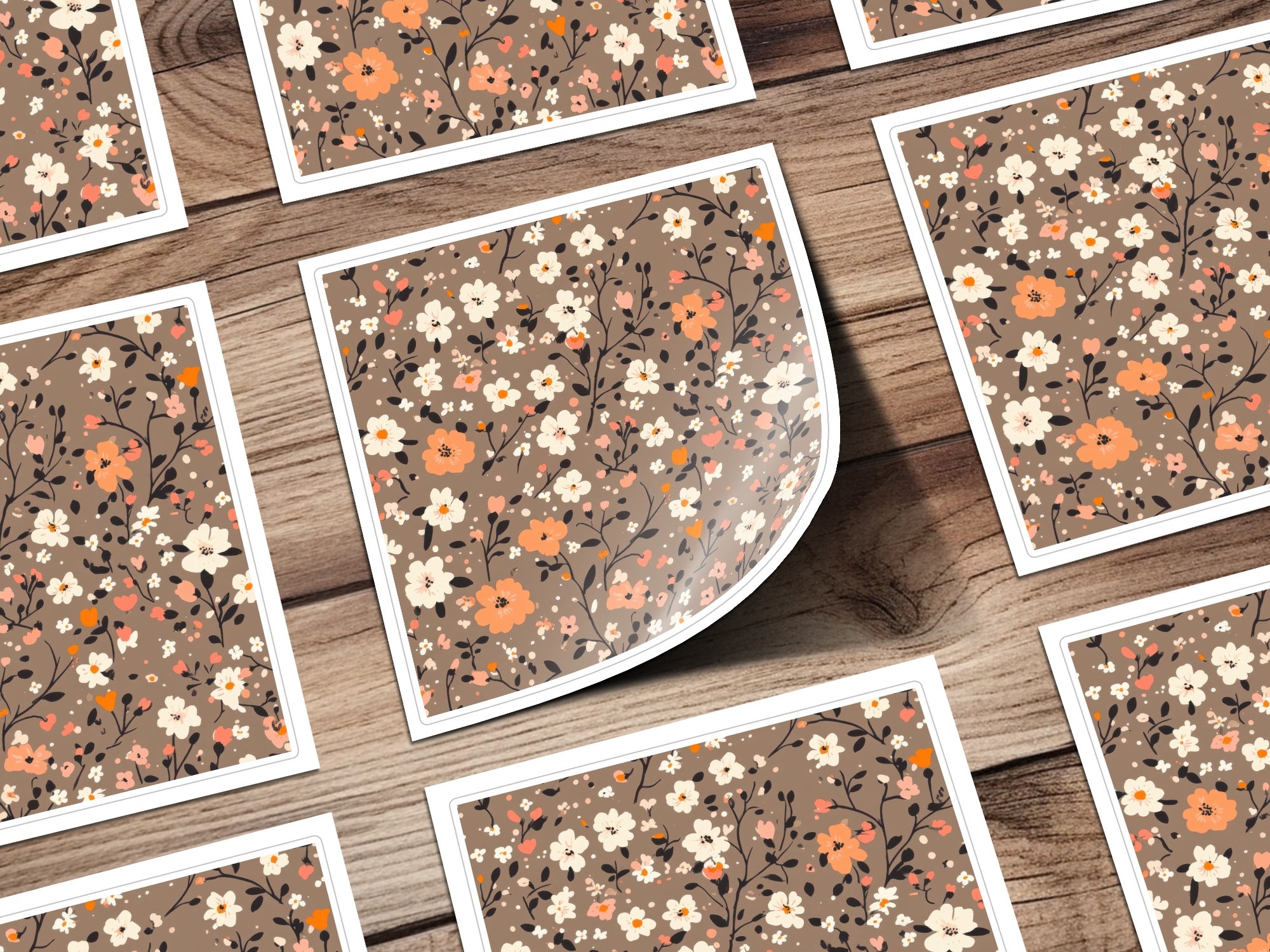 Spring Ditsy Floral Seamless Pattern with Orange Peach Digital