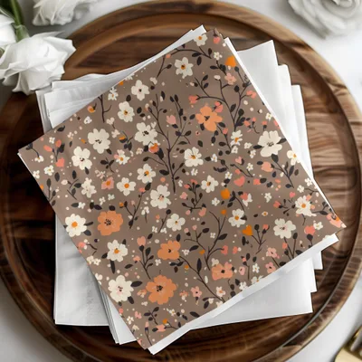 Spring Ditsy Floral Seamless Pattern with Orange Peach Digital