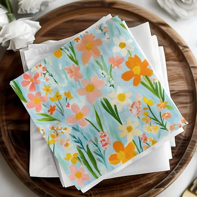 Spring Floral Pattern, Light Blue, Painted Acrylic Spring Flower Pattern, Daffodil, Daisies Digital Download, Seamless Flower Field