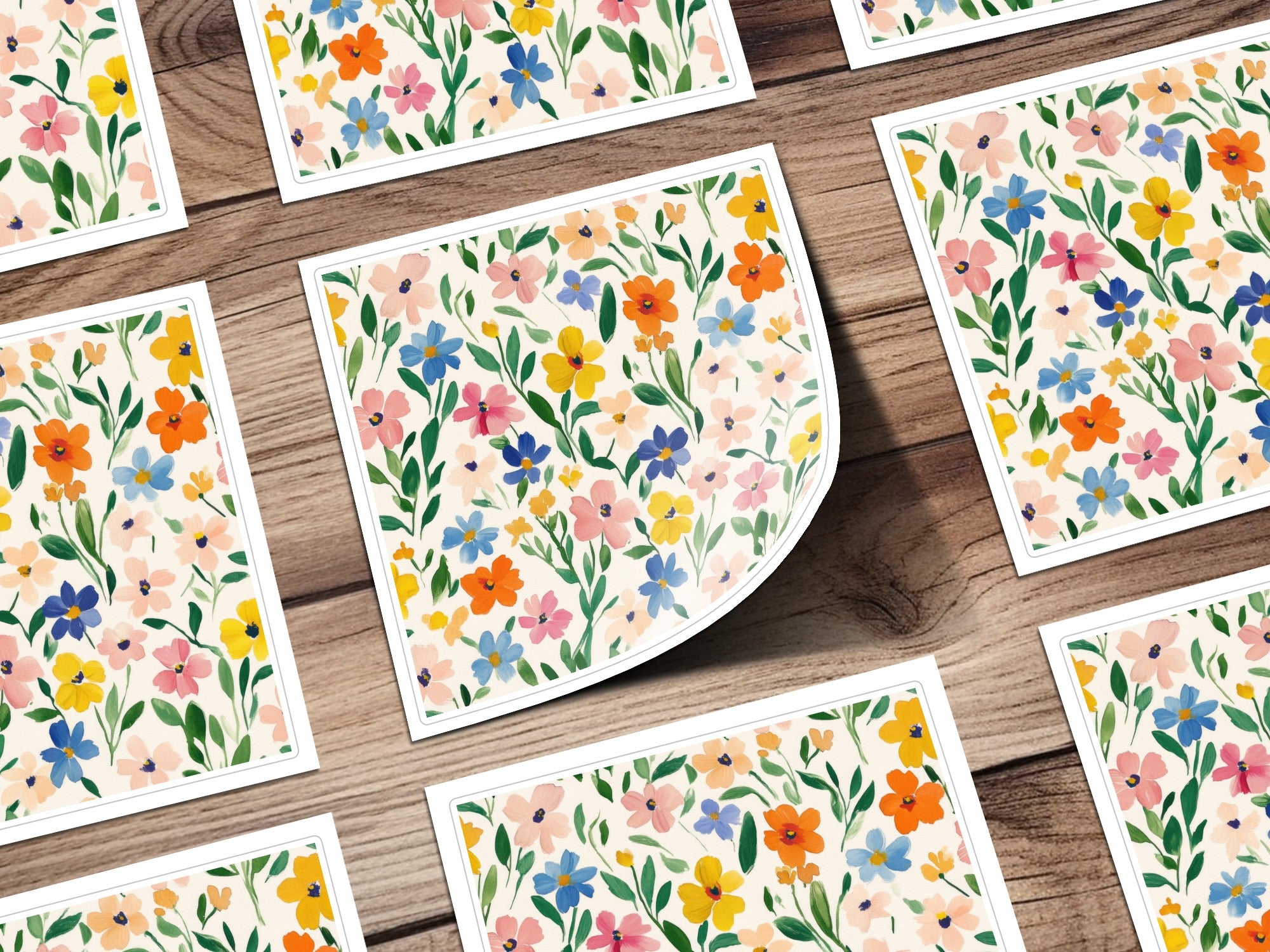 Spring Floral Pattern, Painted Gouache Spring Florals, Blush, Yellow, Light Blue, Seamless Flower Field Digital