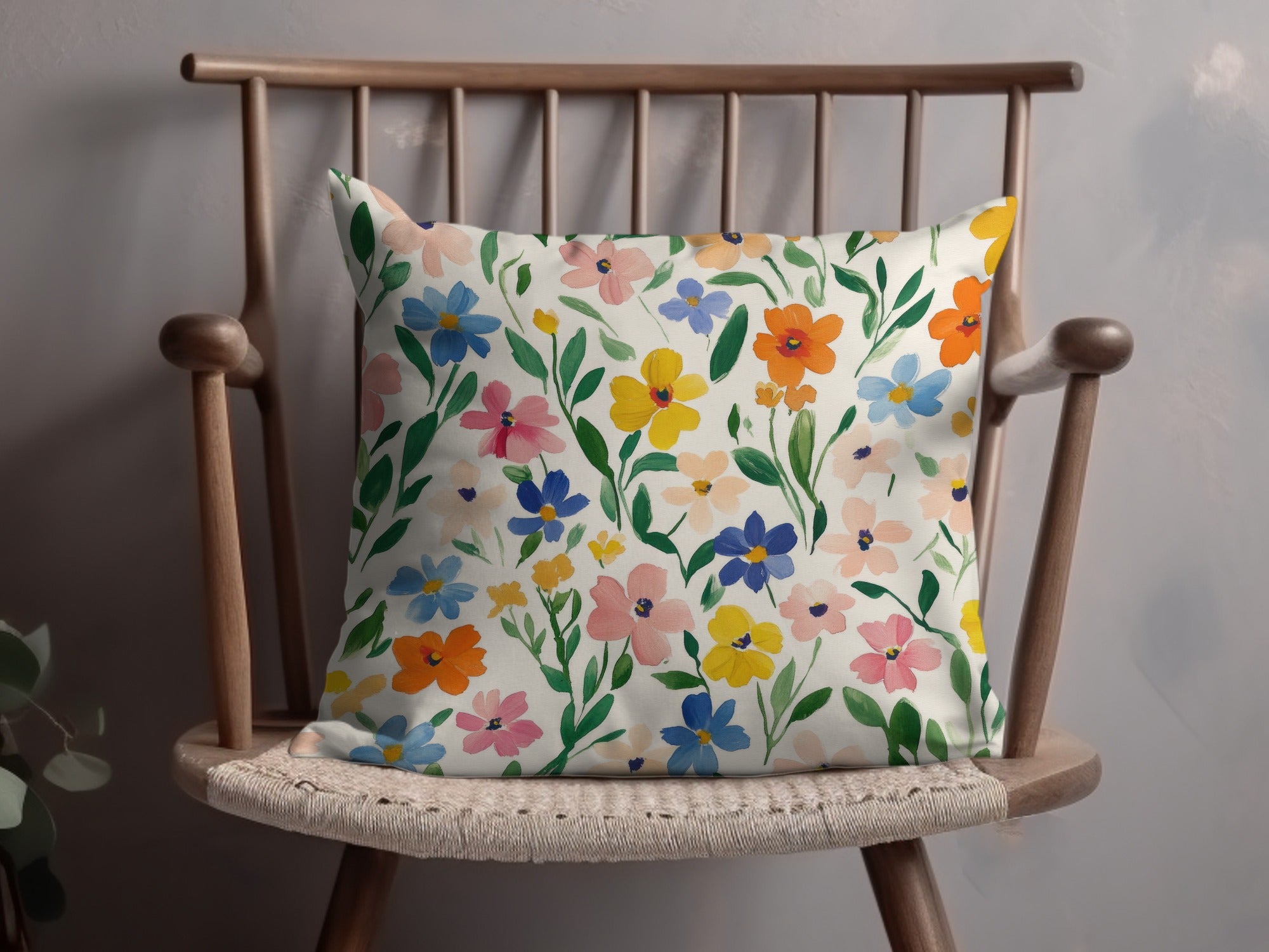 Spring Floral Pattern, Painted Gouache Spring Florals, Blush, Yellow, Light Blue, Seamless Flower Field Digital