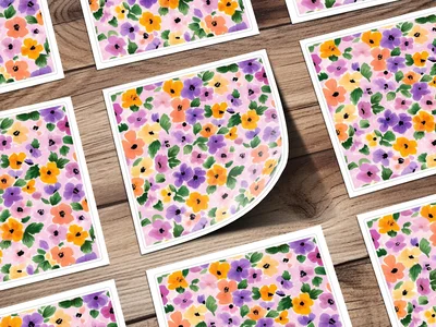 Spring Floral Pattern, Pastel Wildflowers, Painted Acrylic Spring Flower Pattern, Multicolored Daisies, Seamless Flower Field Digital