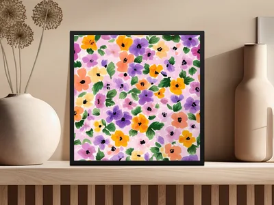 Spring Floral Pattern, Pastel Wildflowers, Painted Acrylic Spring Flower Pattern, Multicolored Daisies, Seamless Flower Field Digital