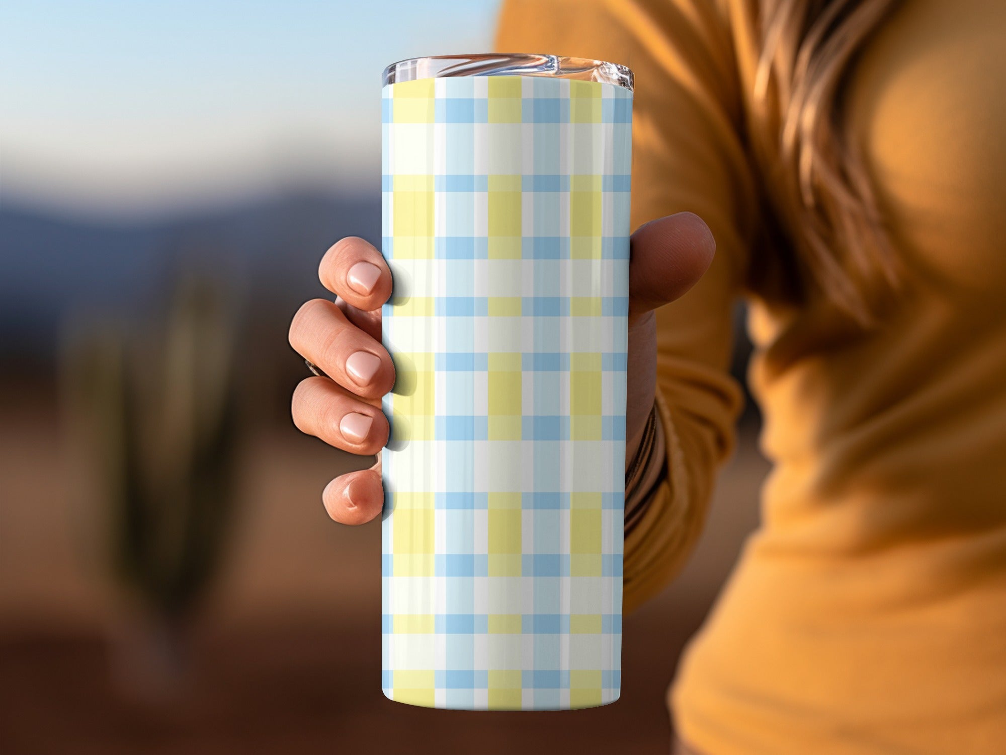 Spring Plaid Yellow Light Blue Pastel Checkered Digital