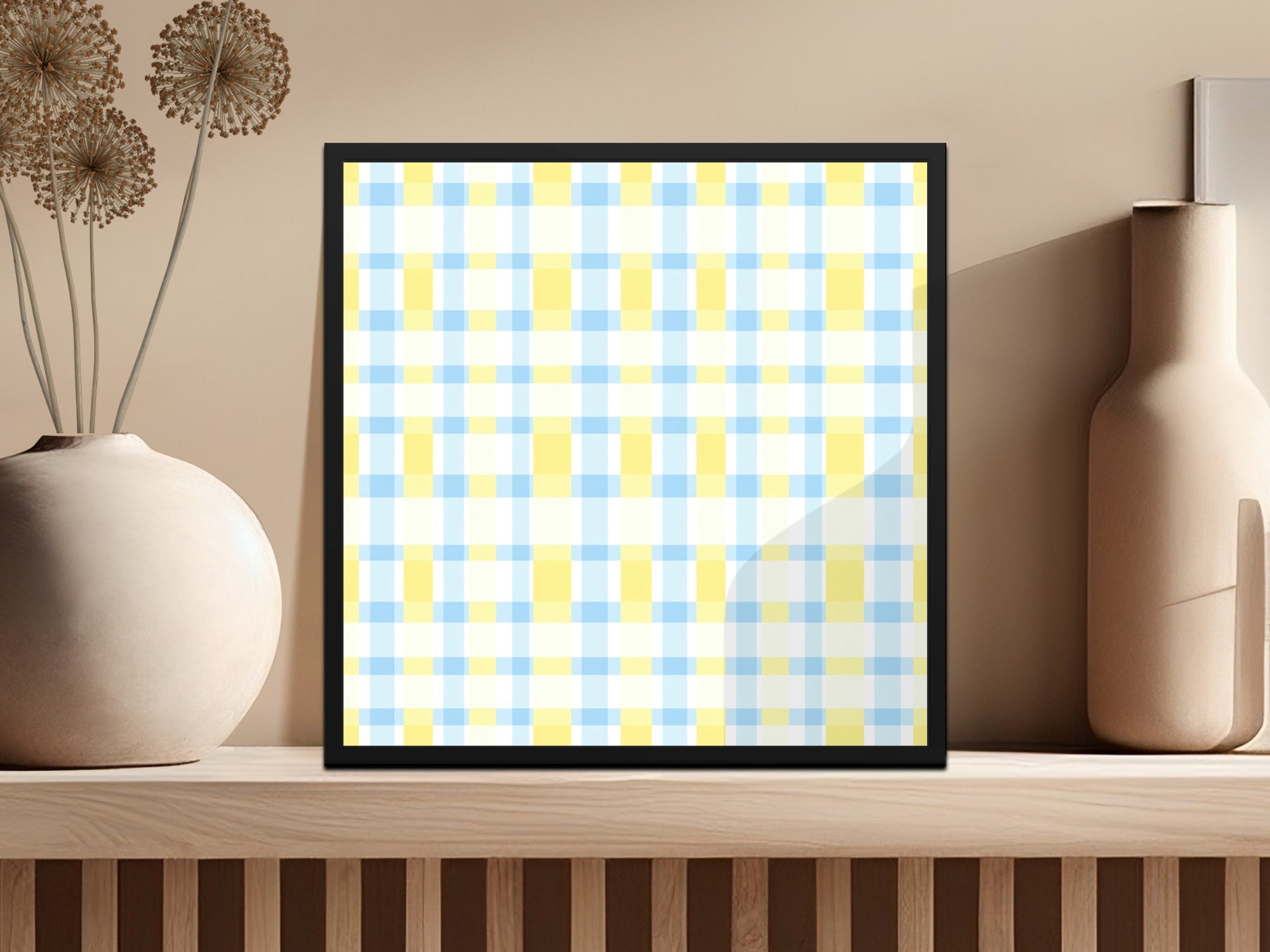 Spring Plaid Yellow Light Blue Pastel Checkered Digital