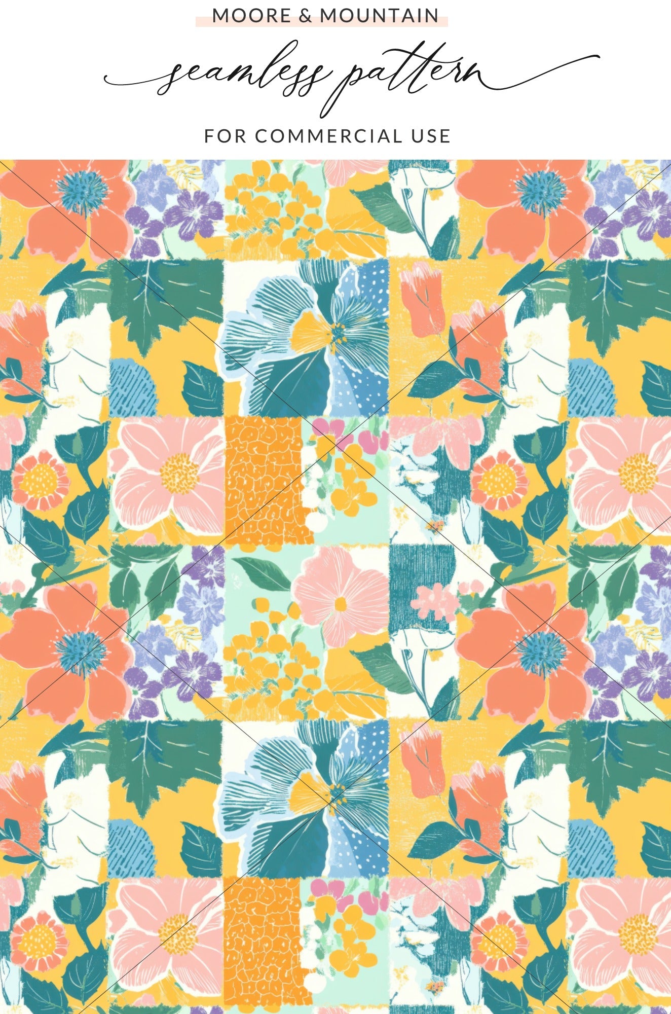 Spring Seamless Patchwork Digital Paper, Quilted Squares Seamless Background JPEG Pattern for Commercial Use