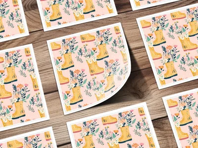 Spring Showers Floral Rain Boots Seamless Pattern for Fabric