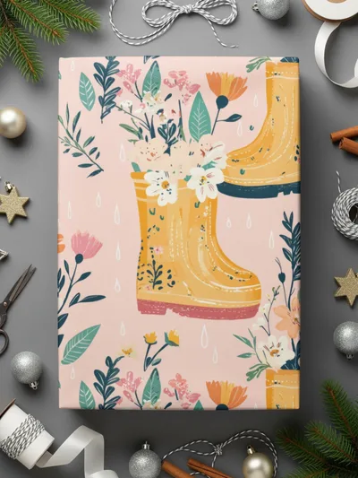 Spring Showers Floral Rain Boots Seamless Pattern for Fabric
