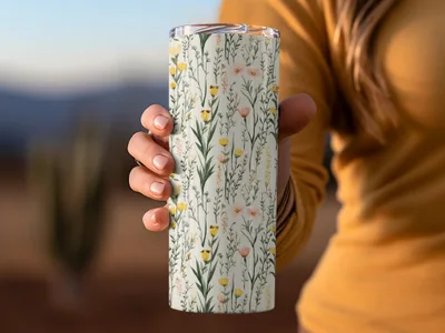 Spring Wildflowers Pattern, Boho Wildflower Seamless, Pastel Wildflowers Digital Background, Seamless Wildflower Field, Yellow and Blush