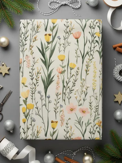 Spring Wildflowers Pattern, Boho Wildflower Seamless, Pastel Wildflowers Digital Background, Seamless Wildflower Field, Yellow and Blush