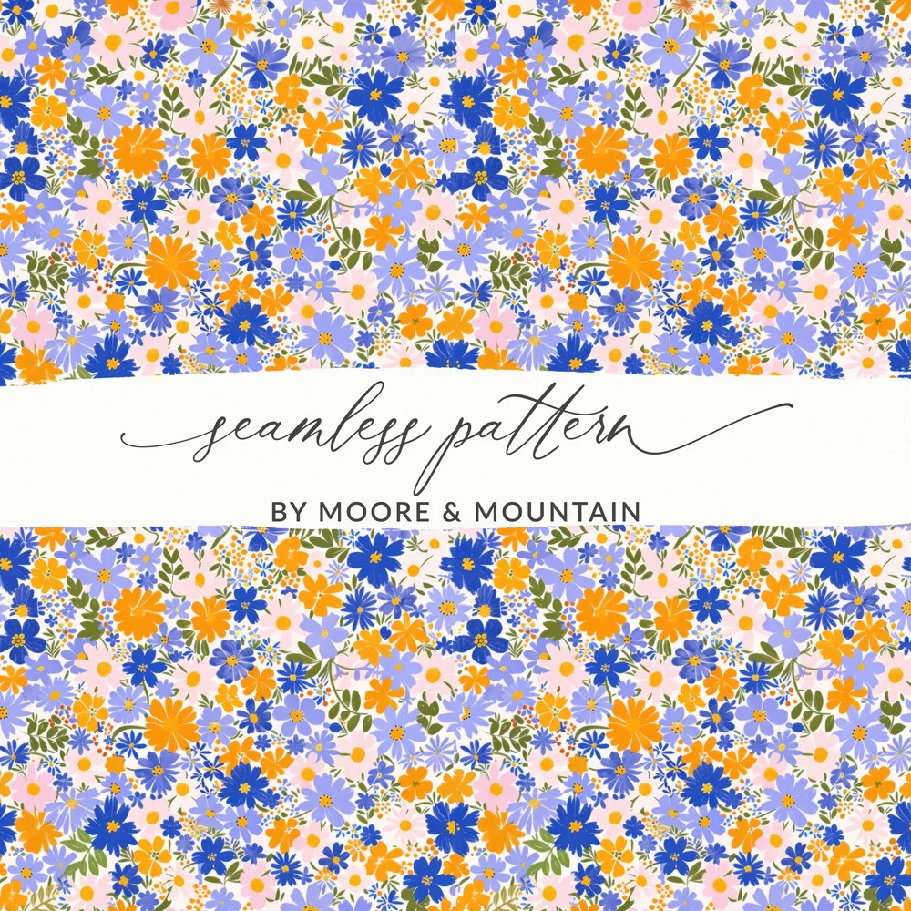 Spring Wildflowers Pattern Light Purple and Orange Floral Design