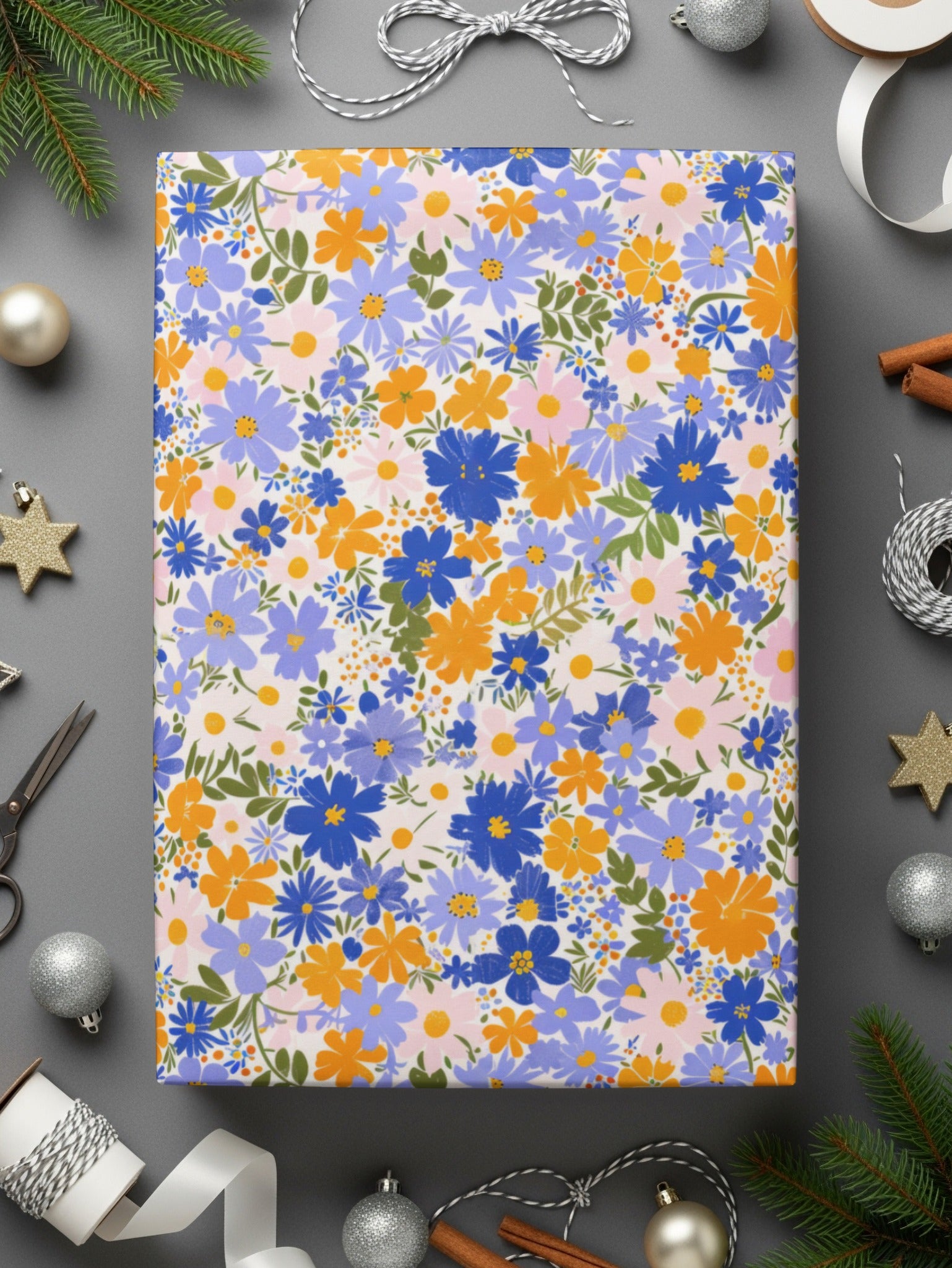 Spring Wildflowers Pattern Light Purple and Orange Floral Design