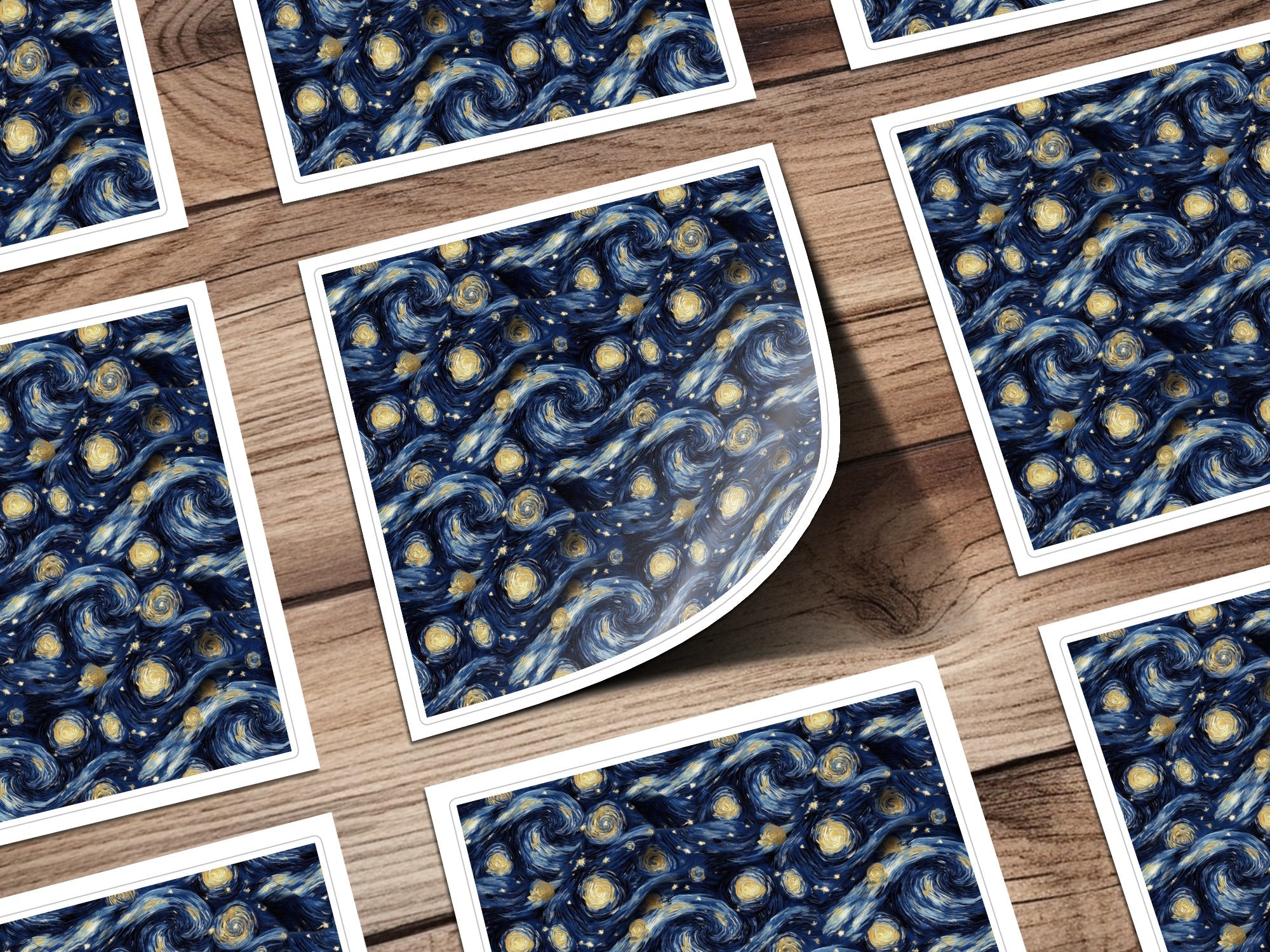 Starry Night Digital Paper, Van Gogh Style, Navy Blue and Gold, Abstract Celestial Art, Seamless Pattern, Digital Download