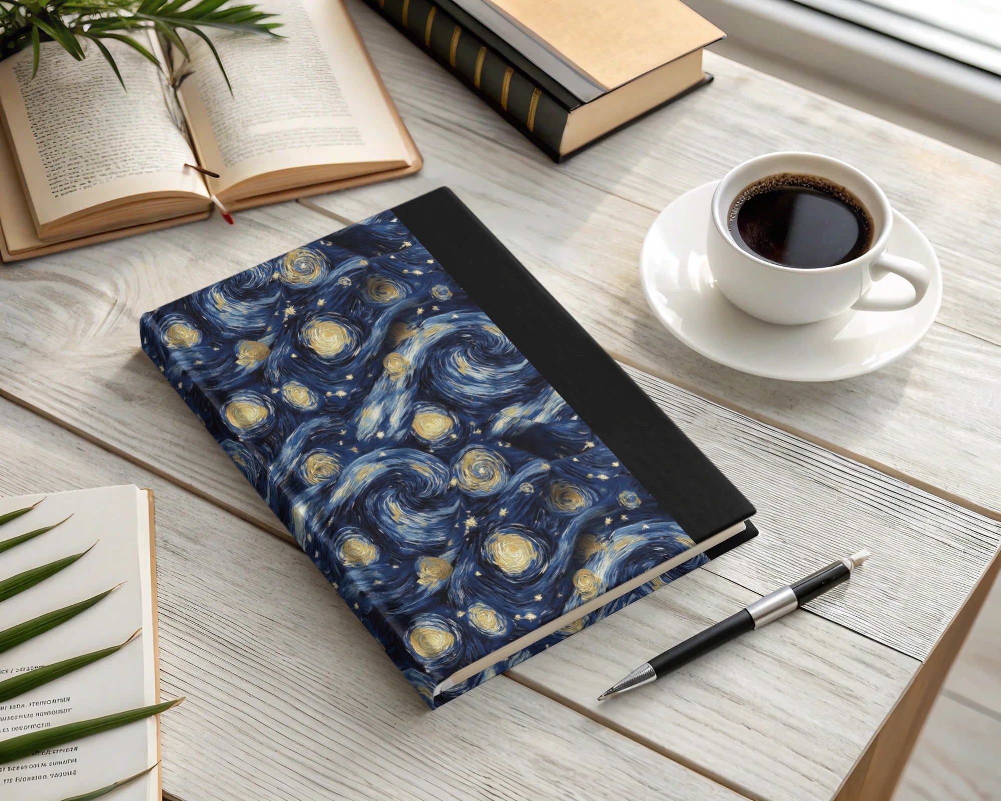 Starry Night Digital Paper, Van Gogh Style, Navy Blue and Gold, Abstract Celestial Art, Seamless Pattern, Digital Download
