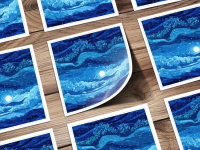 Starry Night Sky Digital, Moon Art Digital, Blue Landscape Digital, Seamless Pattern Digital, JPEG Digital, Van Gogh Style Digital