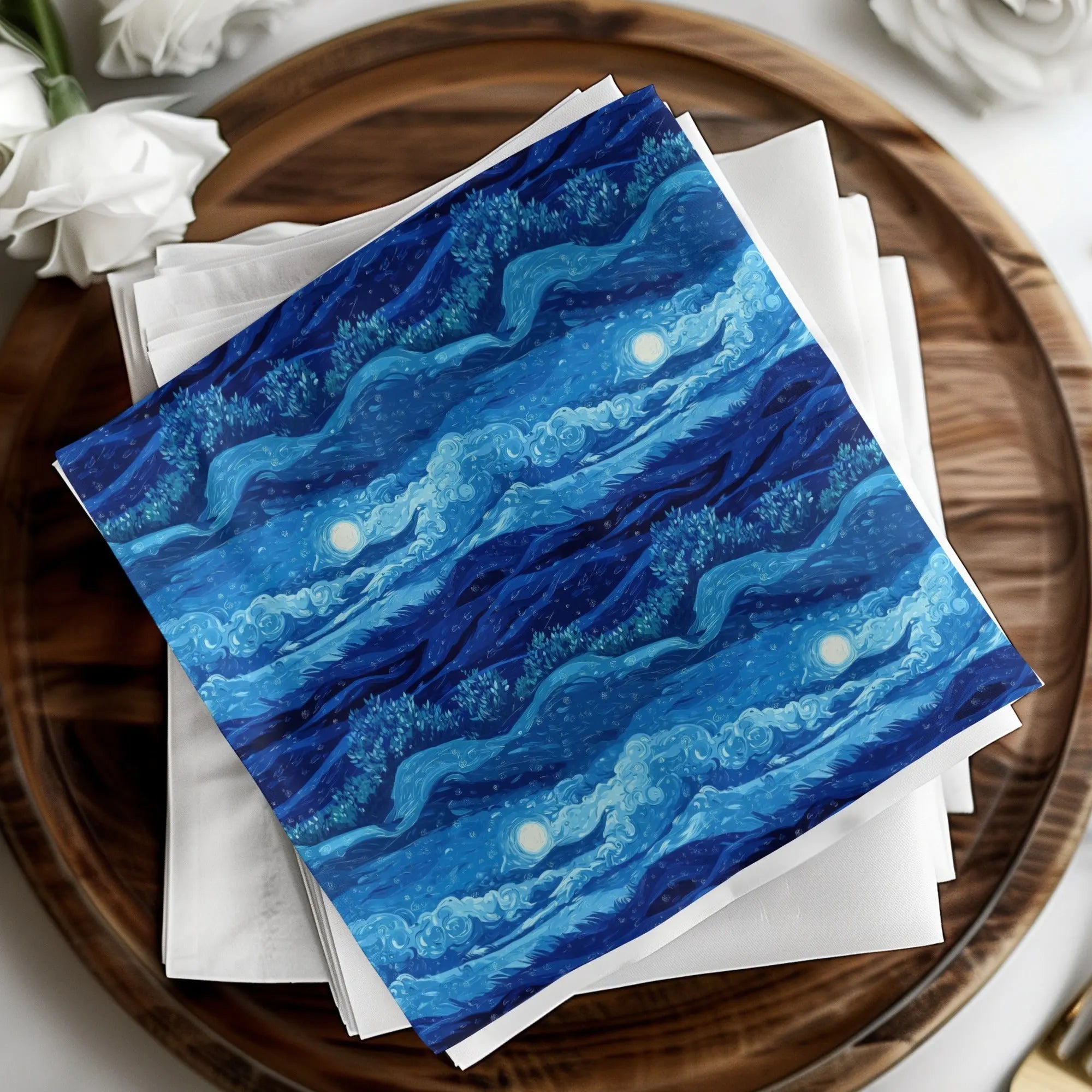 Starry Night Sky Digital, Moon Art Digital, Blue Landscape Digital, Seamless Pattern Digital, JPEG Digital, Van Gogh Style Digital
