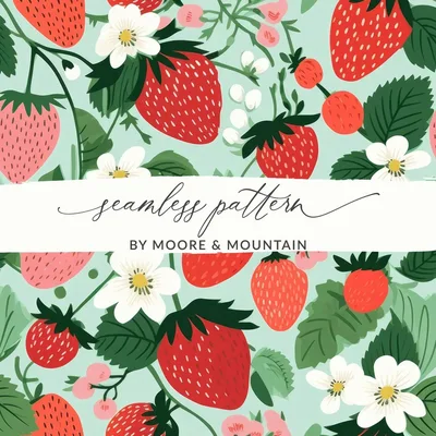 Strawberry Digital Seamless Pattern, Fruits Design, Summer Pattern, Sweet Berries Print, Digital Paper, Commercial Use, Floral Background