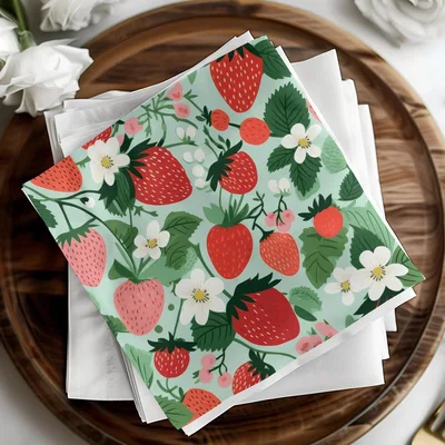 Strawberry Digital Seamless Pattern, Fruits Design, Summer Pattern, Sweet Berries Print, Digital Paper, Commercial Use, Floral Background