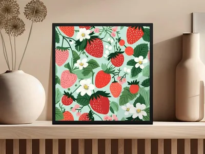 Strawberry Digital Seamless Pattern, Fruits Design, Summer Pattern, Sweet Berries Print, Digital Paper, Commercial Use, Floral Background