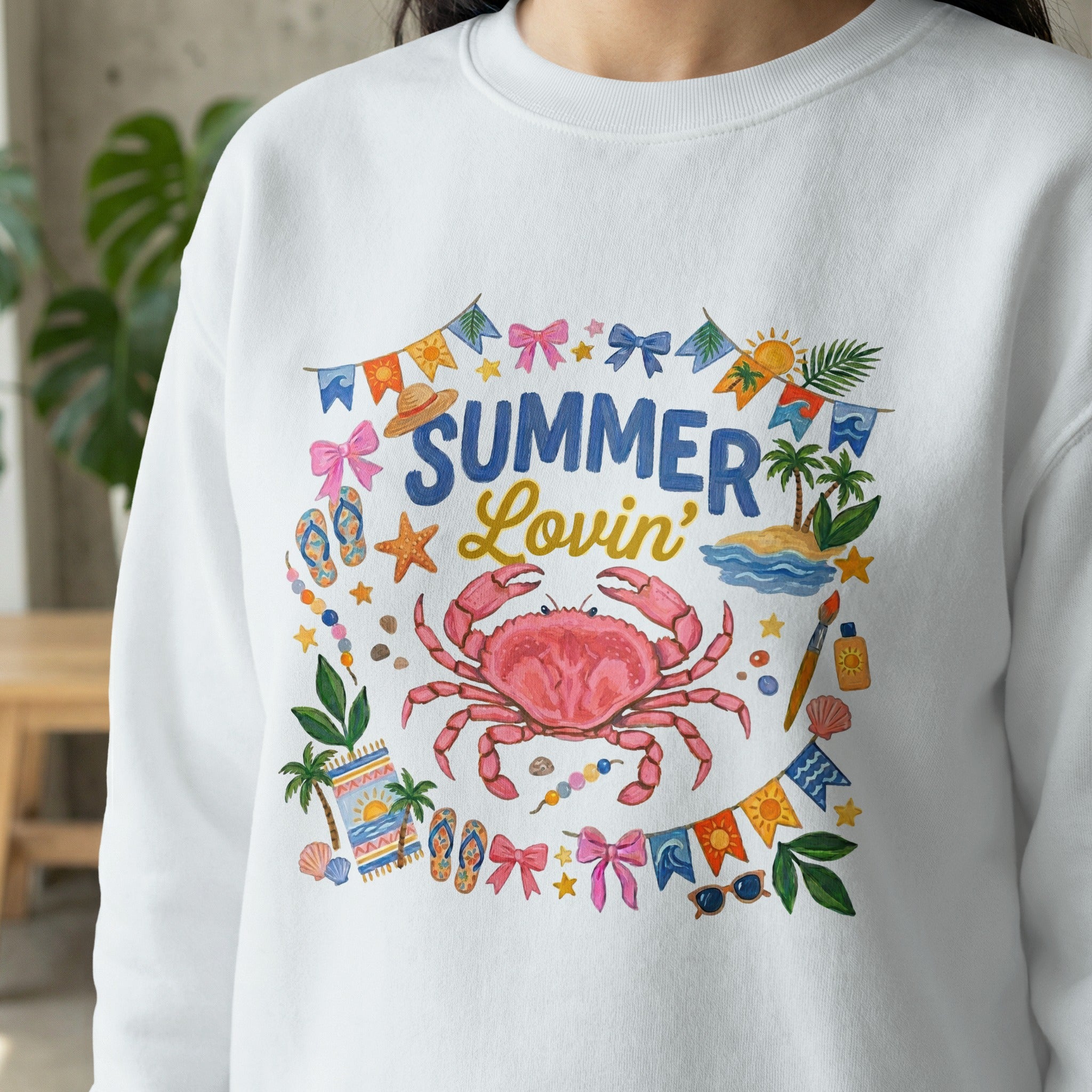 Summer Lovin' Crab Beach T-Shirt Digital Design, Cute Coastal Ocean Life PNG Sublimation File, Vacation Tee Gift