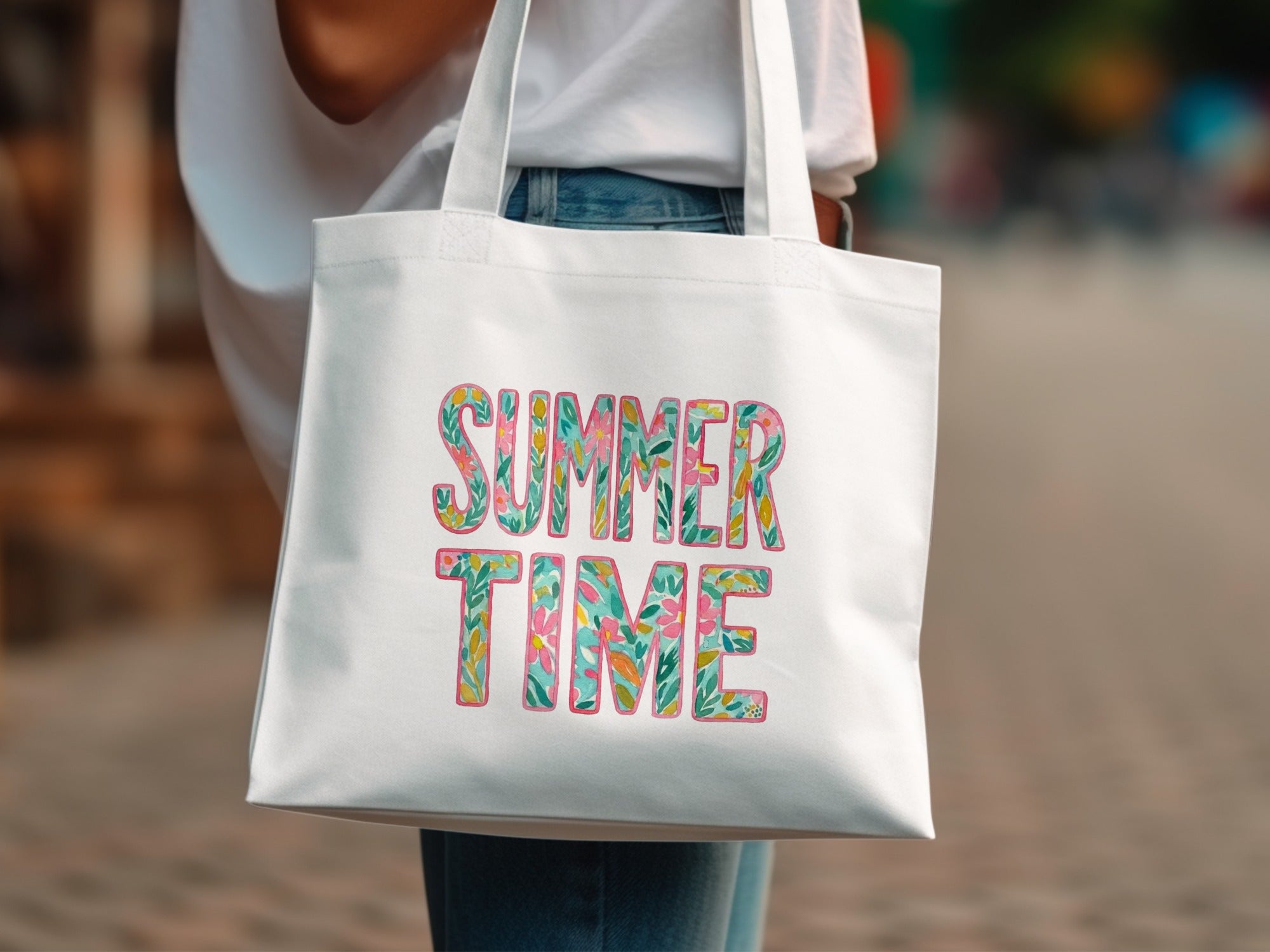 SUMMER TIME Floral Watercolor T-Shirt, Happy Summer Vacation Tee, Cute Botanical Summer Vibes Shirt, Bright Nature Lover Digital Design