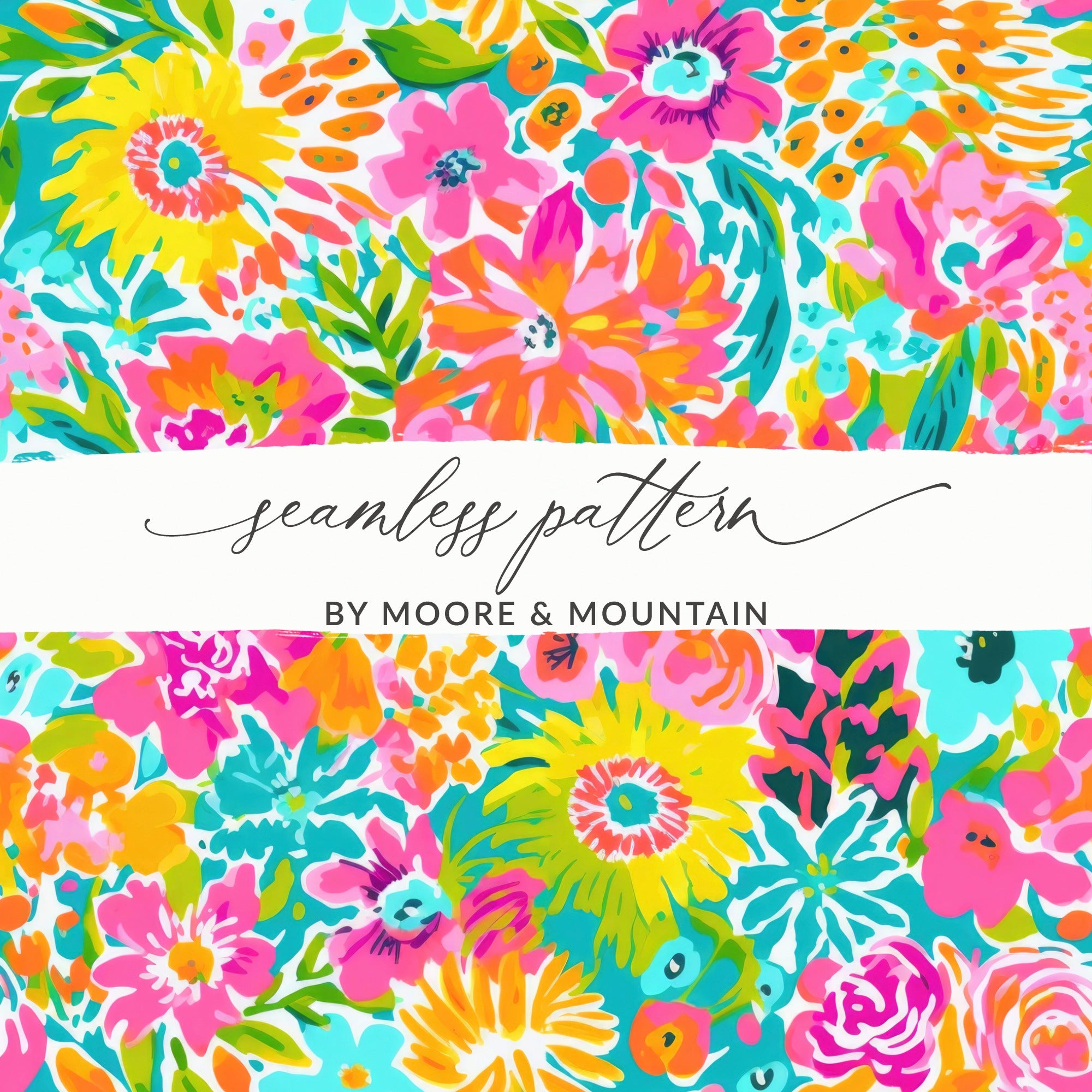 Summery Bright Floral Preppy Neon Seamless Pattern for Commercial Use