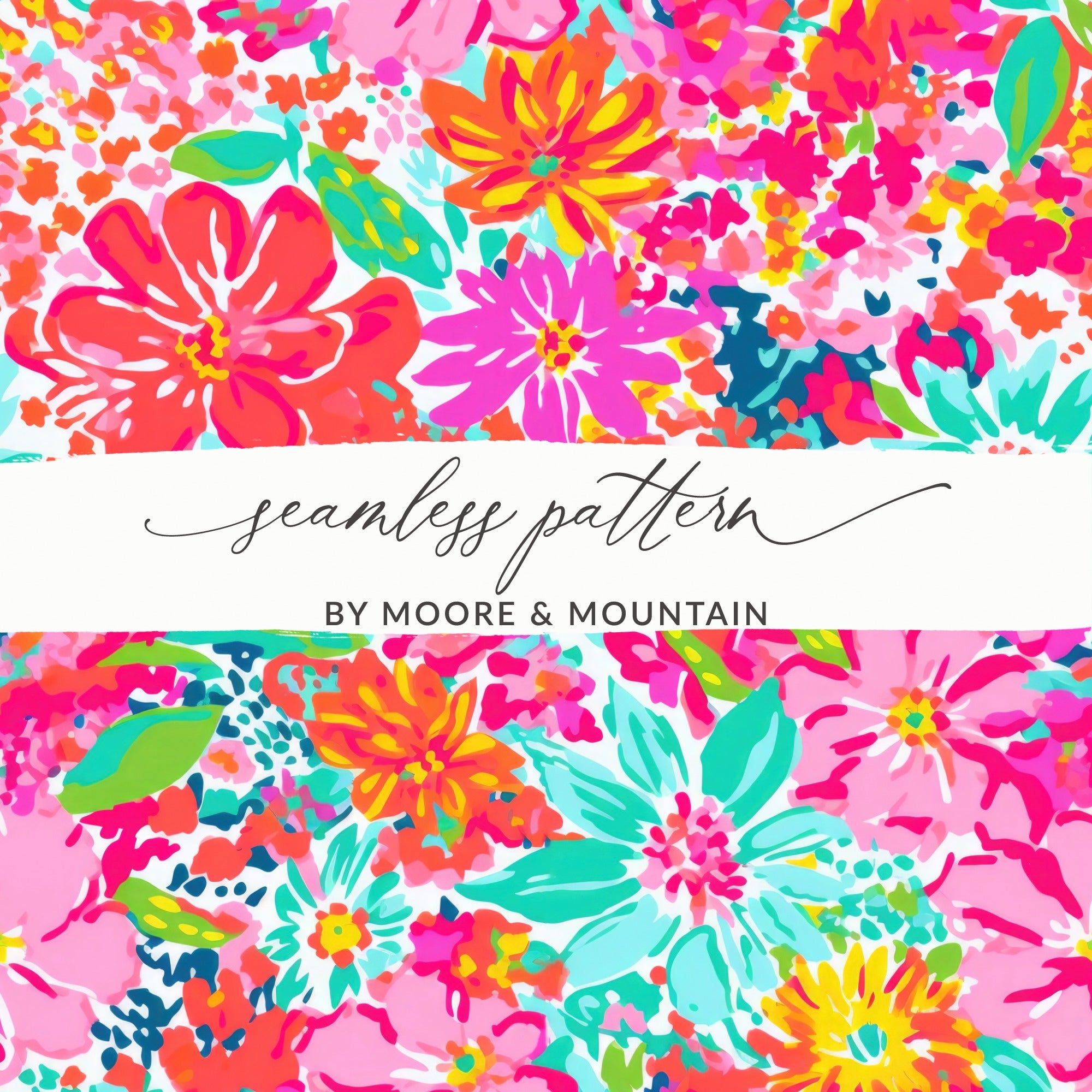 Summery Bright Floral Preppy Seamless Pattern Digital