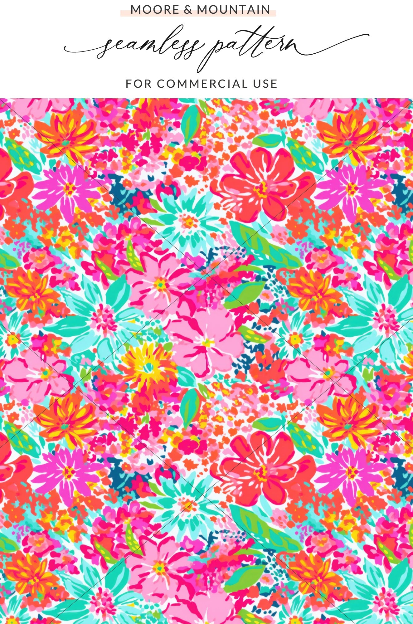 Summery Bright Floral Preppy Seamless Pattern Digital