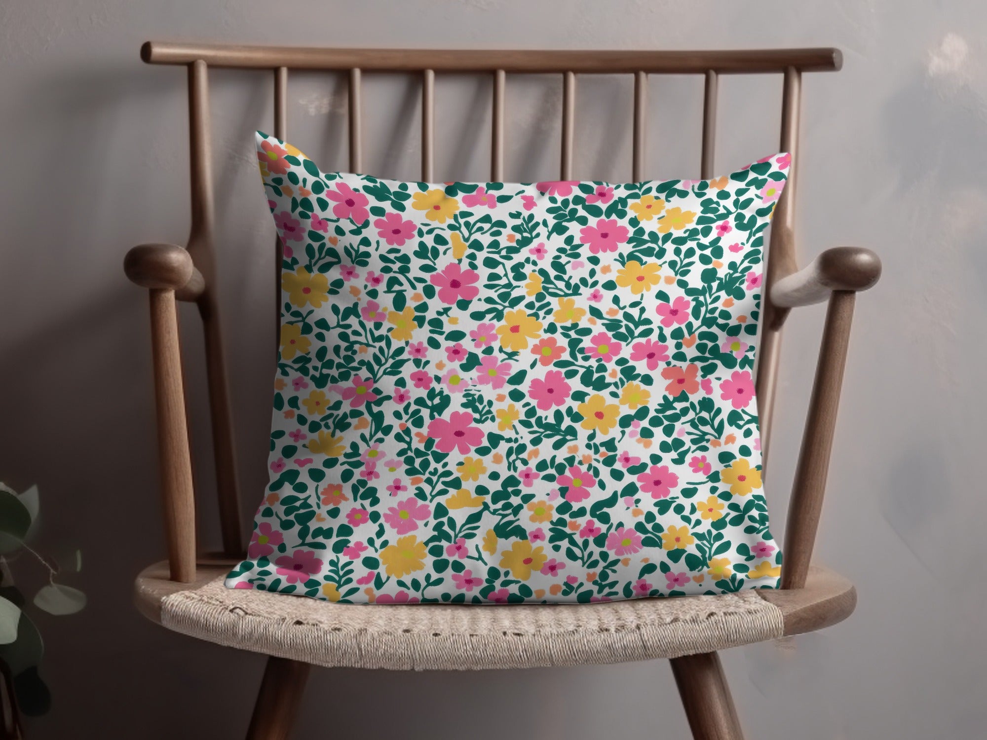 Summery Floral Pattern Yellow Pink and Green Ditsy Floral Seamless