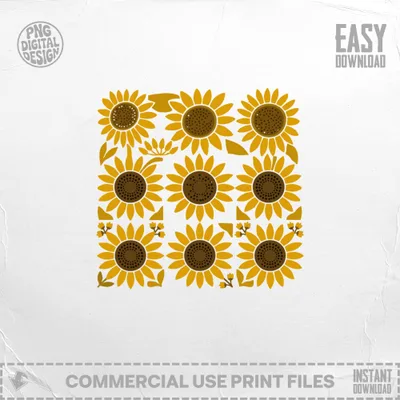 Sunflower Digital Download, Floral Pattern Art Print, Boho Yellow Flower Graphic, Instant Printable File, Aesthetic Summer Decor, Crafting