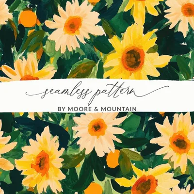 Sunflower Digital Paper, Floral Seamless Pattern, Summer Flowers, Hand Painted Style, Repeating Pattern, Fabric Design, Digital Download