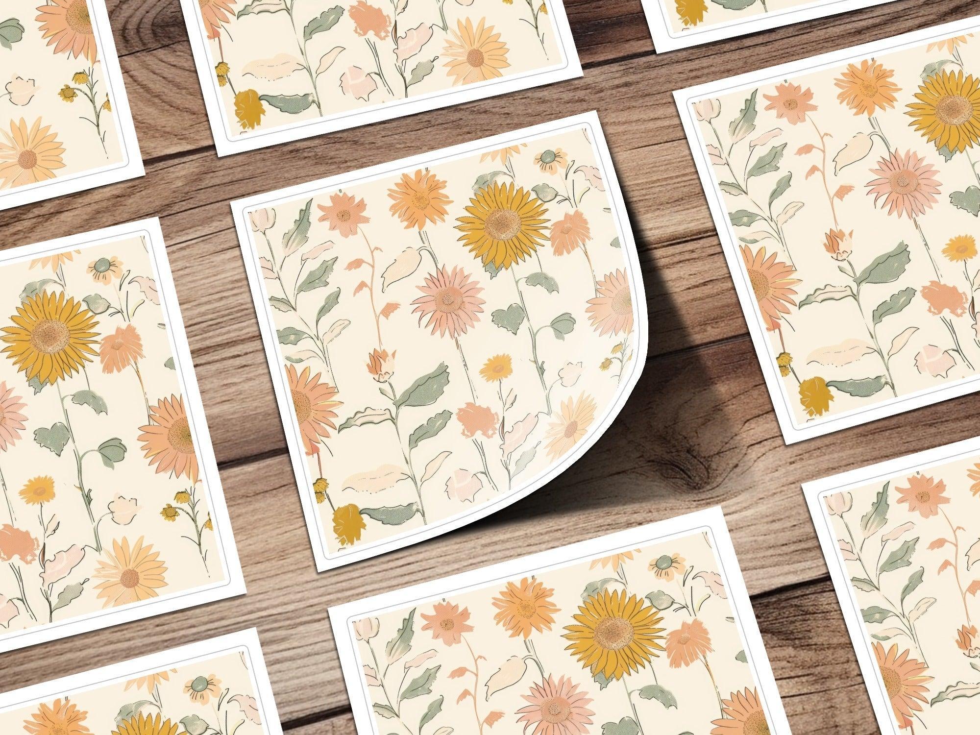 Sunflower Digital Paper, Seamless Floral Pattern, Boho Chic Design, Digital Background, Fabric Design, 12x12 JPEG, Printable Paper