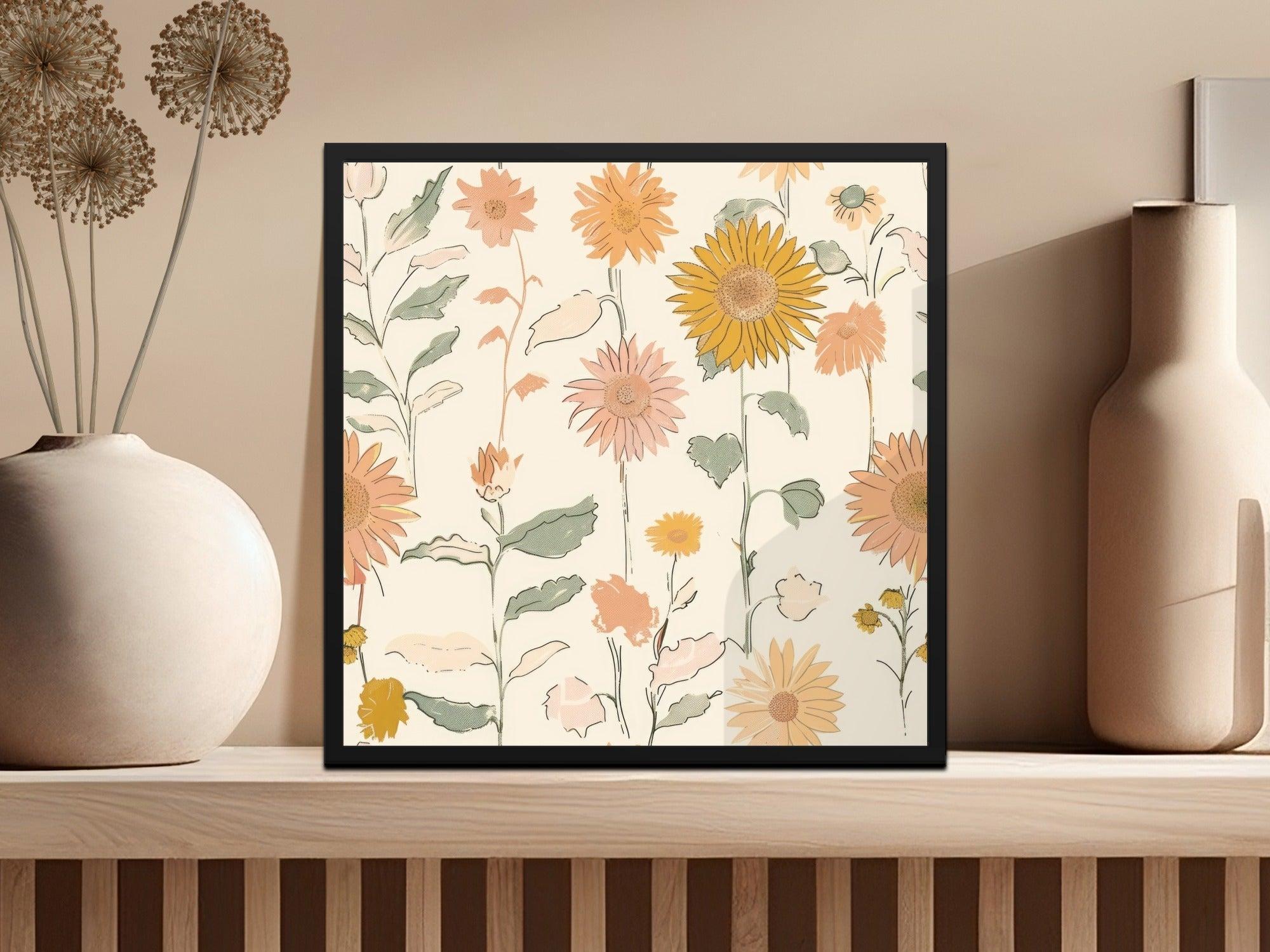 Sunflower Digital Paper, Seamless Floral Pattern, Boho Chic Design, Digital Background, Fabric Design, 12x12 JPEG, Printable Paper