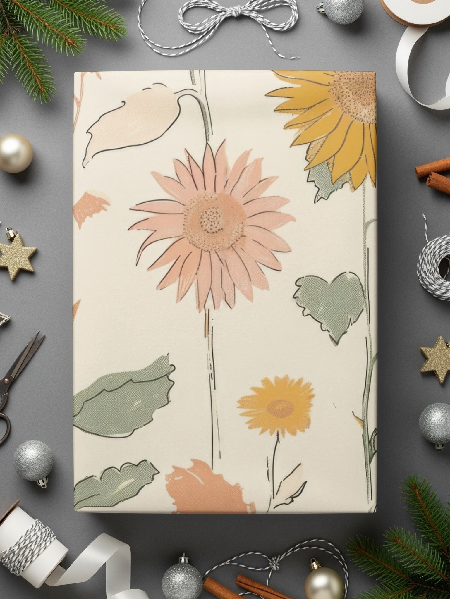 Sunflower Digital Paper, Seamless Floral Pattern, Boho Chic Design, Digital Background, Fabric Design, 12x12 JPEG, Printable Paper