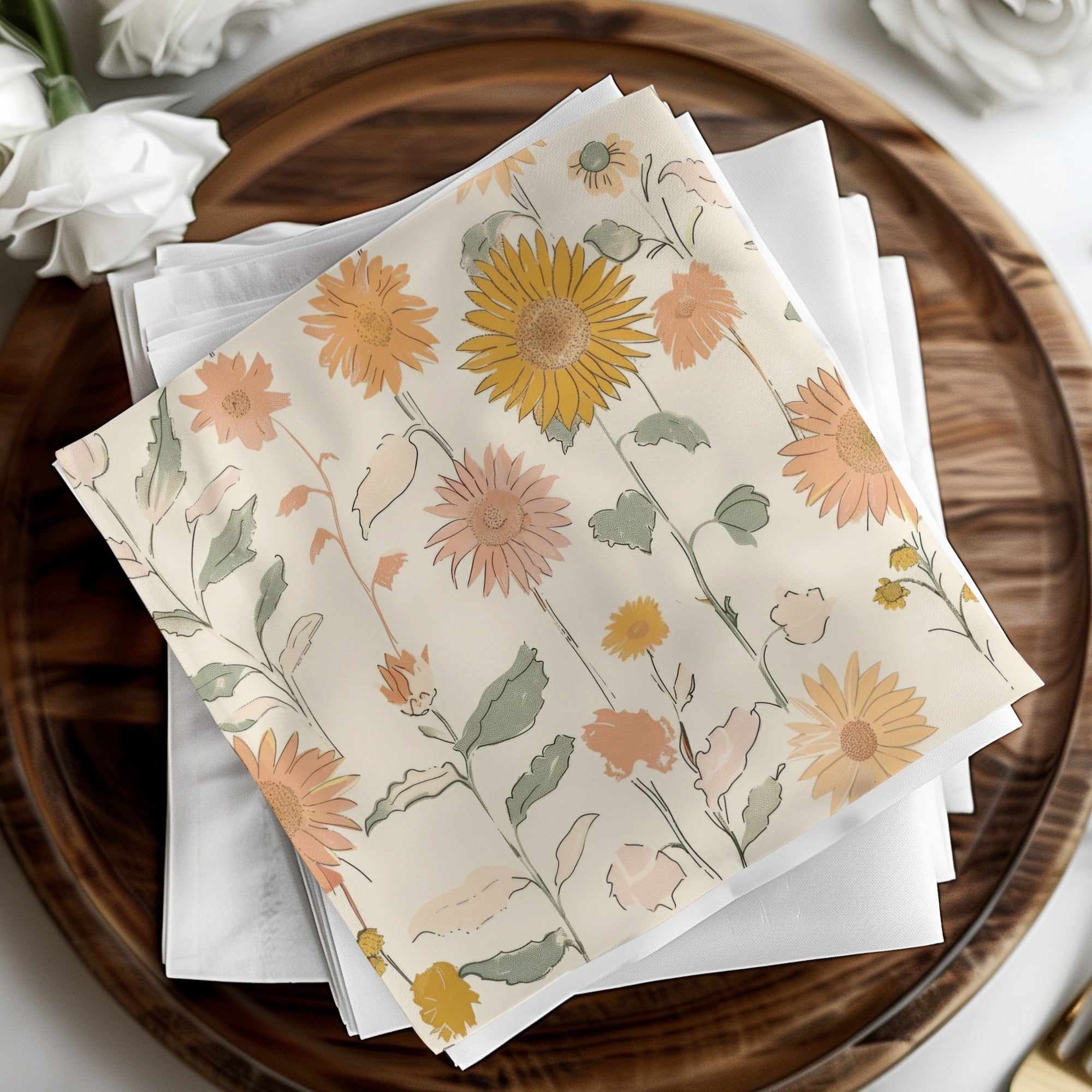 Sunflower Digital Paper, Seamless Floral Pattern, Boho Chic Design, Digital Background, Fabric Design, 12x12 JPEG, Printable Paper