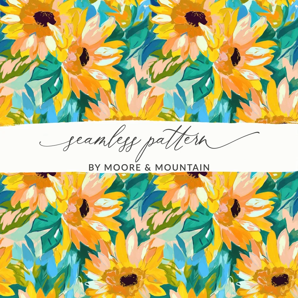 Sunflower Seamless Pattern Digital, Floral Art Digital Paper Pack, Watercolor Style Texture, Repeatable Tile Design, JPEG Files