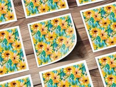 Sunflower Seamless Pattern Digital, Floral Art Digital Paper Pack, Watercolor Style Texture, Repeatable Tile Design, JPEG Files