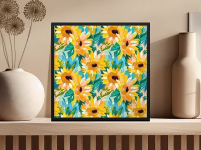 Sunflower Seamless Pattern Digital, Floral Art Digital Paper Pack, Watercolor Style Texture, Repeatable Tile Design, JPEG Files