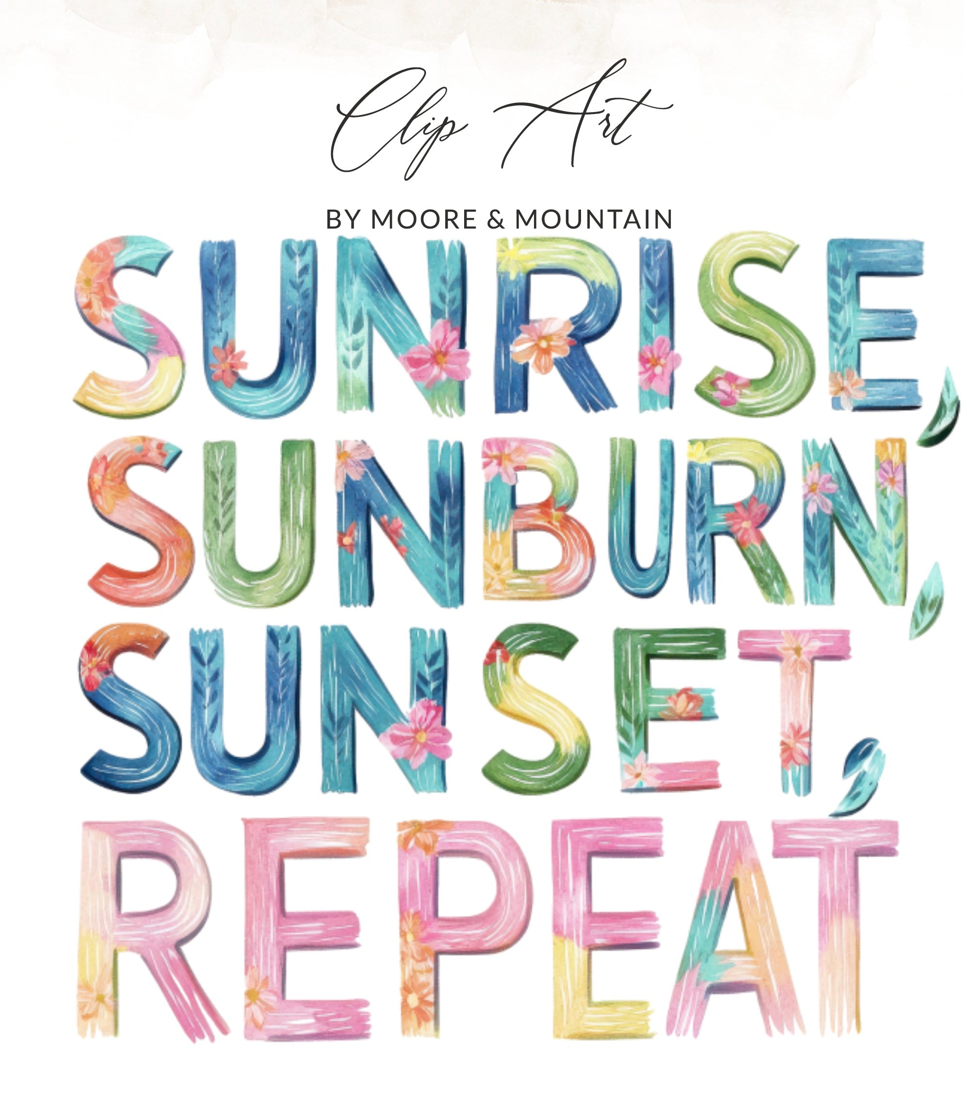 Sunrise Sunset Repeat SVG Digital File for Summer Beach Vacation Shirt Design, Tropical Floral PNG Clipart, Ocean Beach Lover Gift SVG