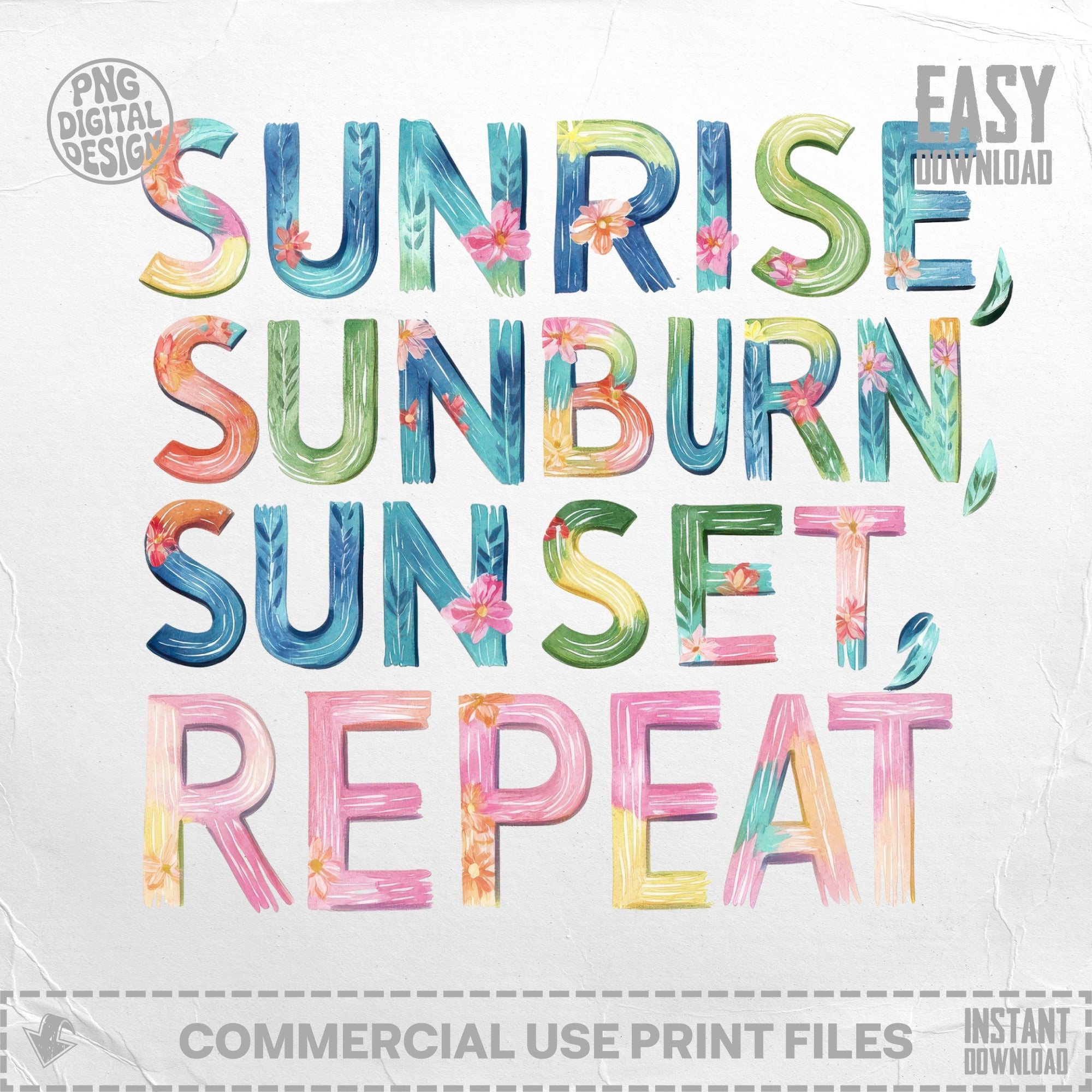 Sunrise Sunset Repeat SVG Digital File for Summer Beach Vacation Shirt Design, Tropical Floral PNG Clipart, Ocean Beach Lover Gift SVG